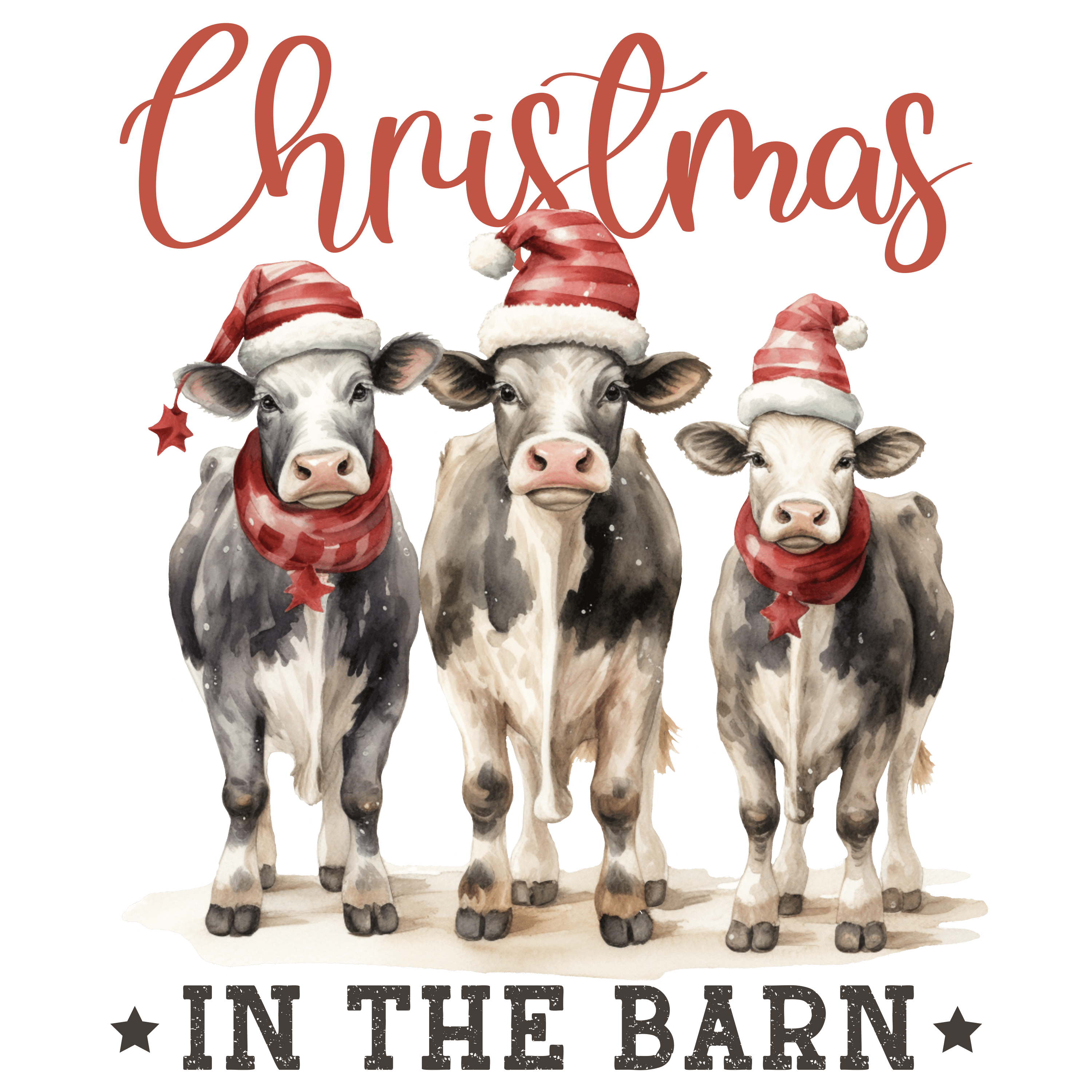 In The Barn Christmas Cow Design - DTF Ready To Press