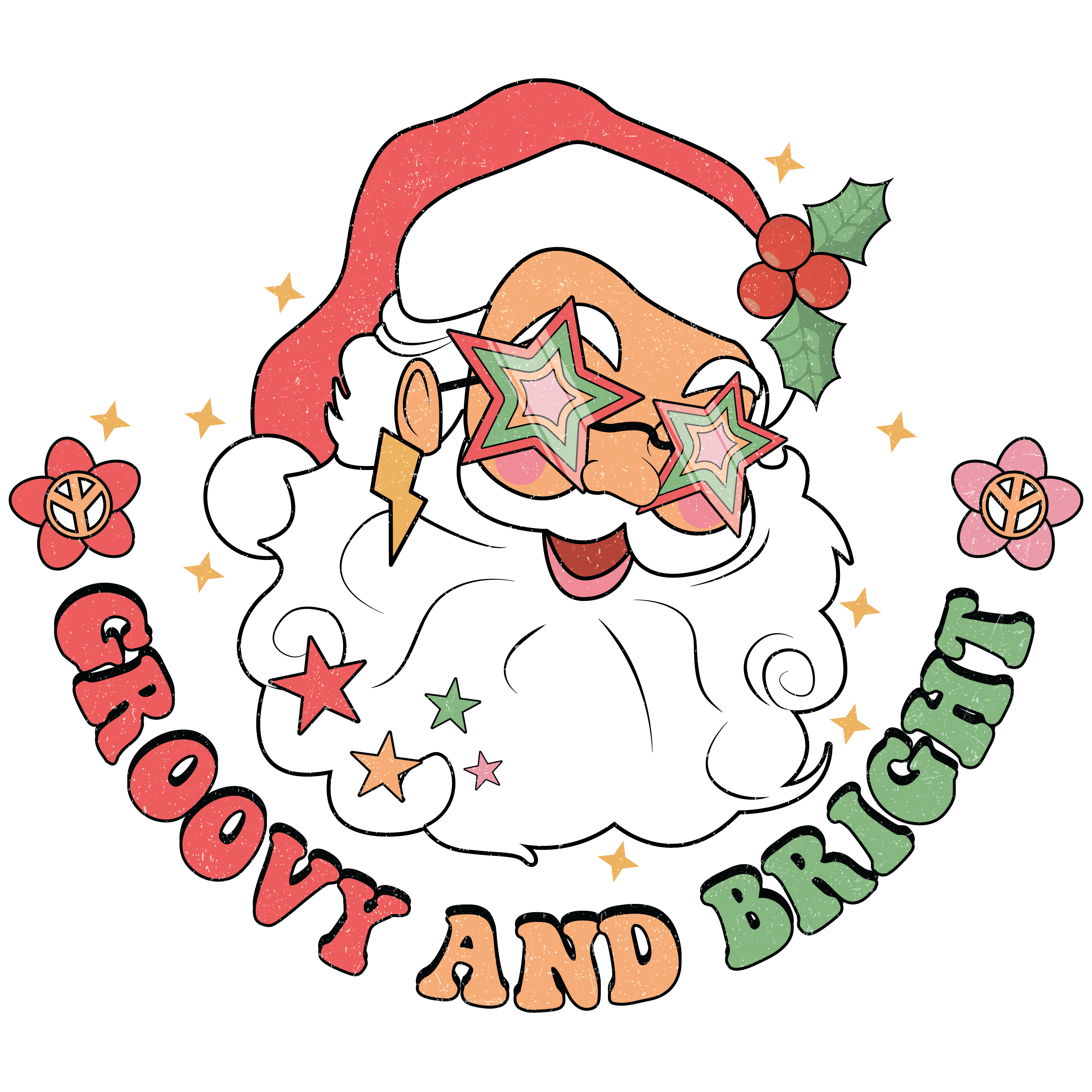 Groovy and Bright Santa Christmas Design | DTF Jersey