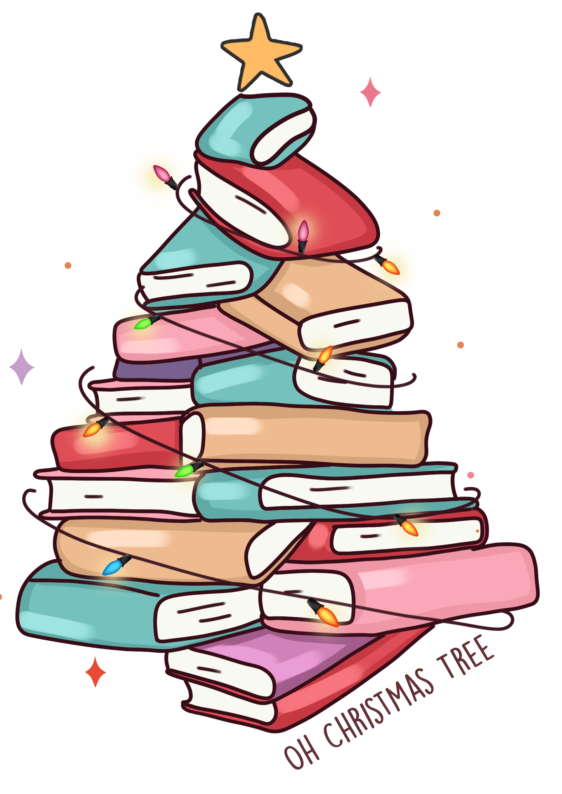 Christmas Books Tree Design - DTF Ready To Press