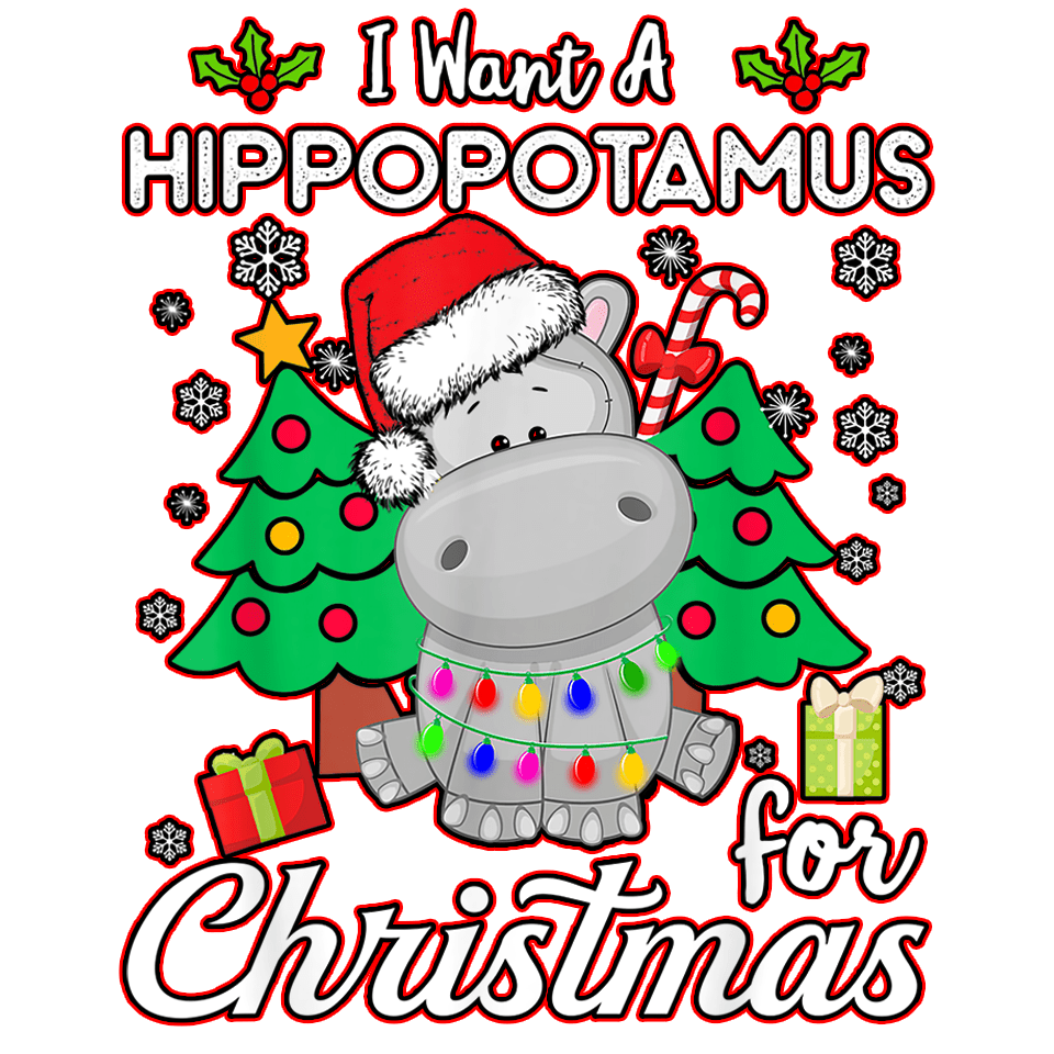 Christmas Hippopotamus DTF-Ready to Press (V1) | DTF Jersey