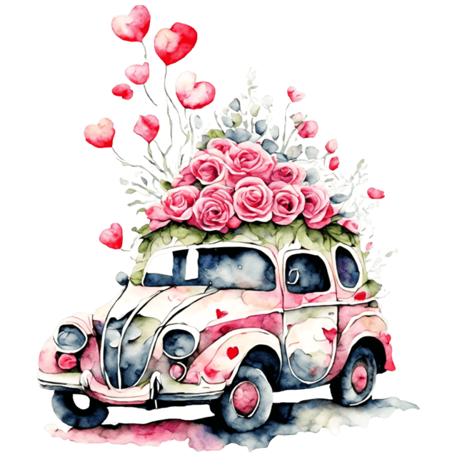 Vintage Car with Roses Valentine's Design - DTF Ready To Press
