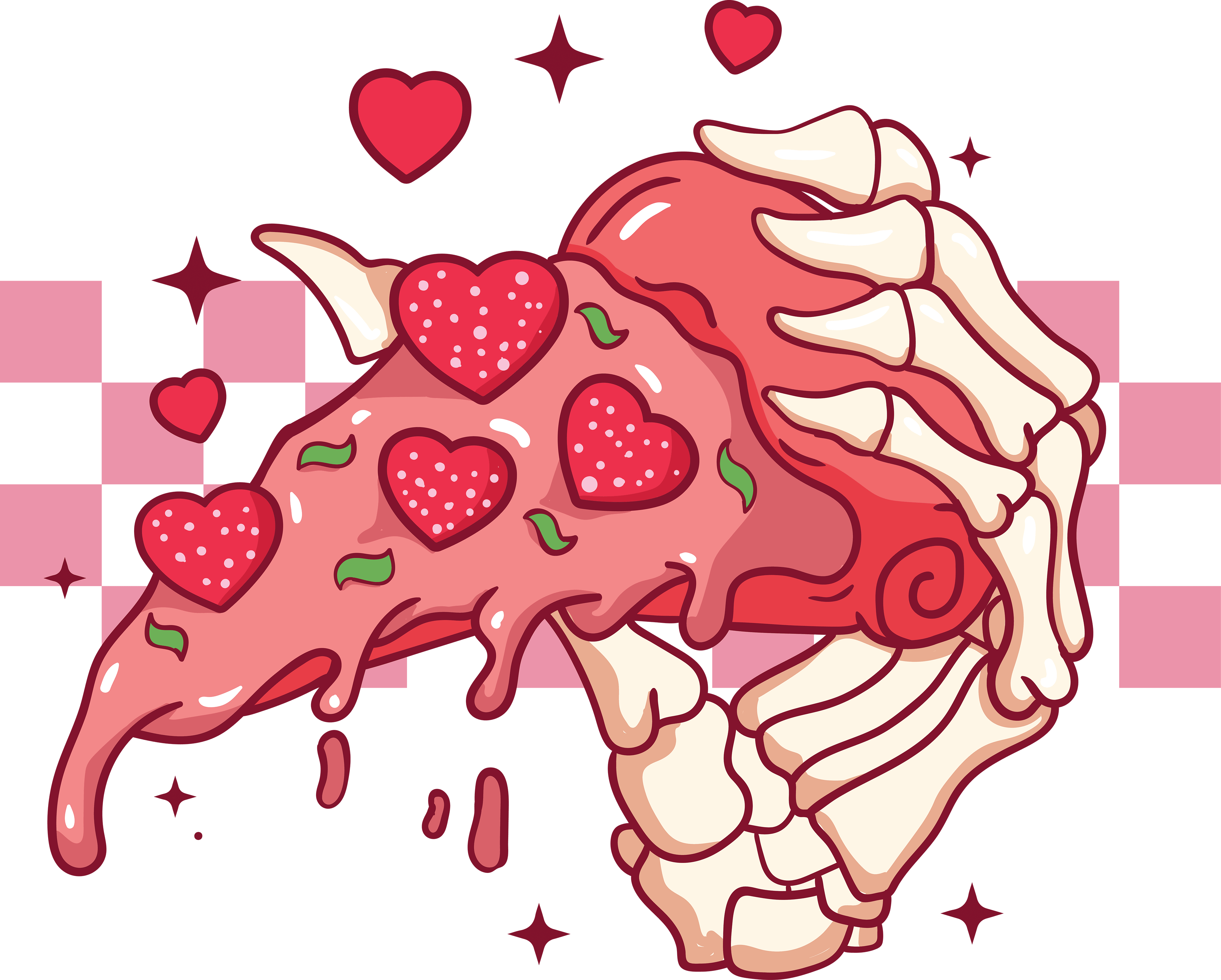 Pizza Skeleton Hand Valentine's Day Design - DTF Ready To Press - DTF Dallas 