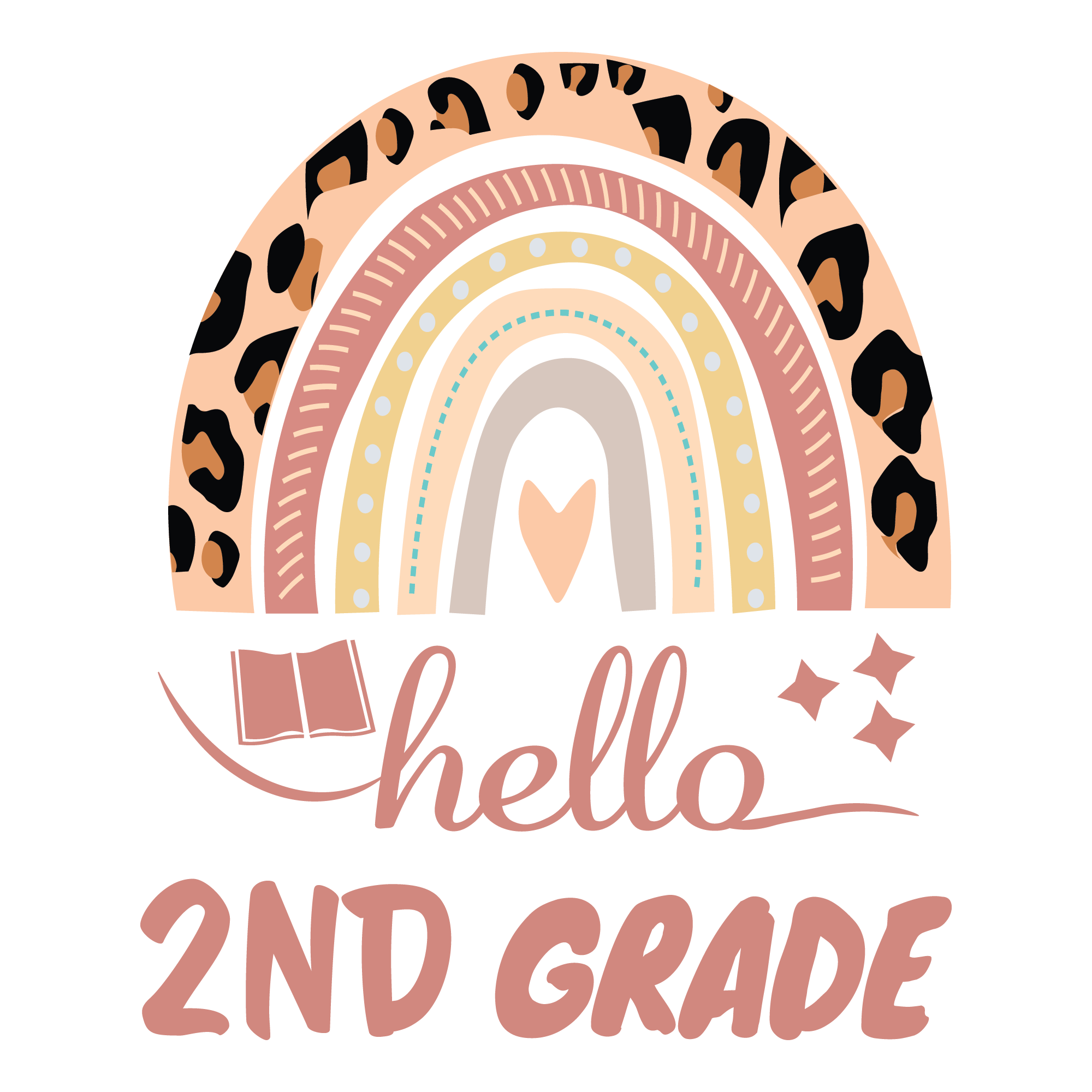 Hello 2nd Grade Leopard Rainbow | Back To School DTF Ready To Press Designs