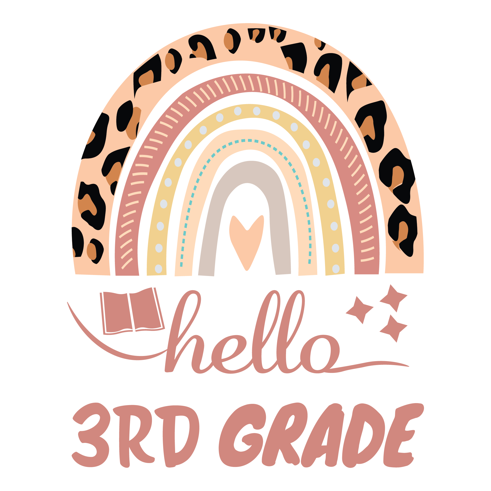 Hello 3rd Grade Leopard Rainbow | Back To School DTF Ready To Press Designs