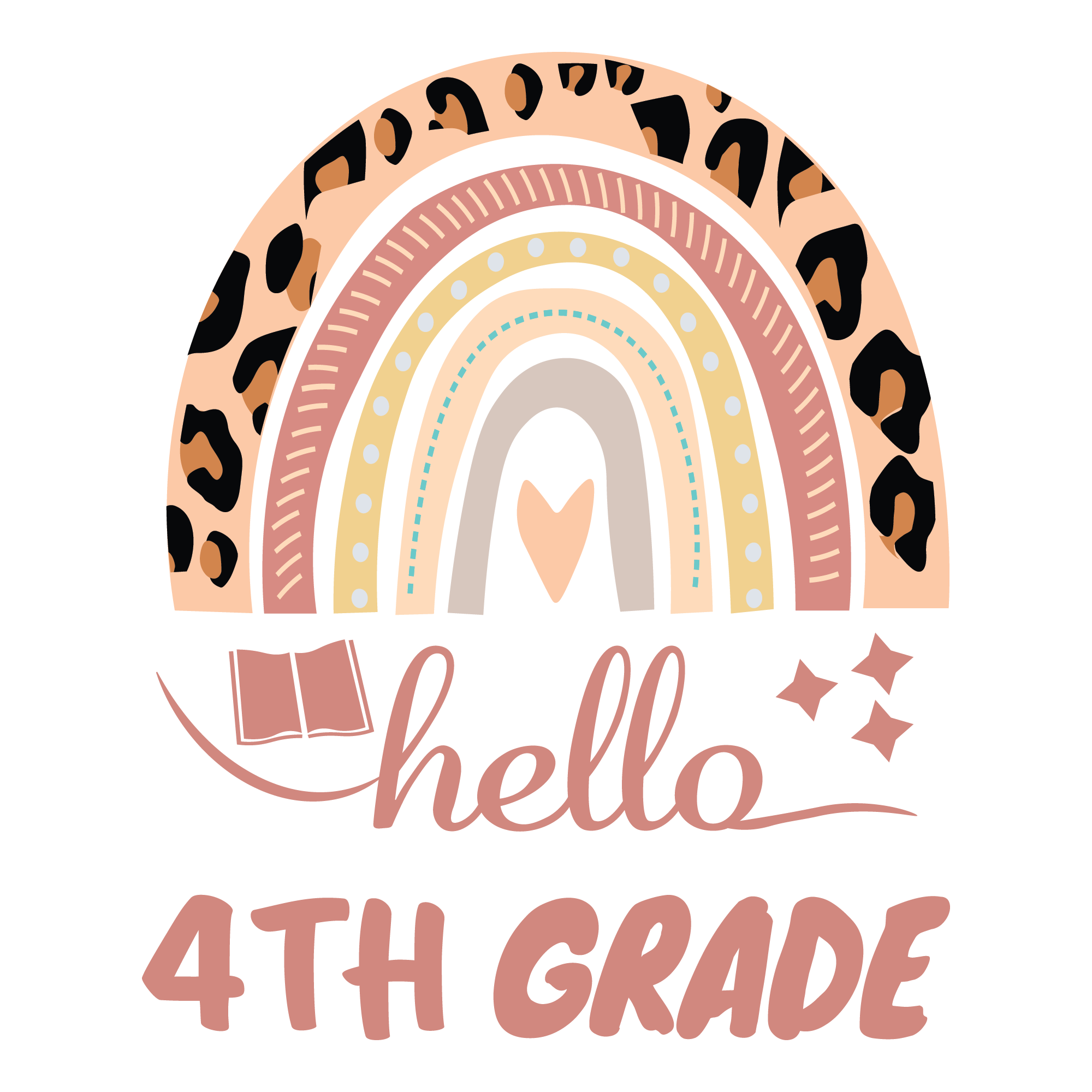 Hello 4th Grade Leopard Rainbow | Back To School DTF Ready To Press Designs