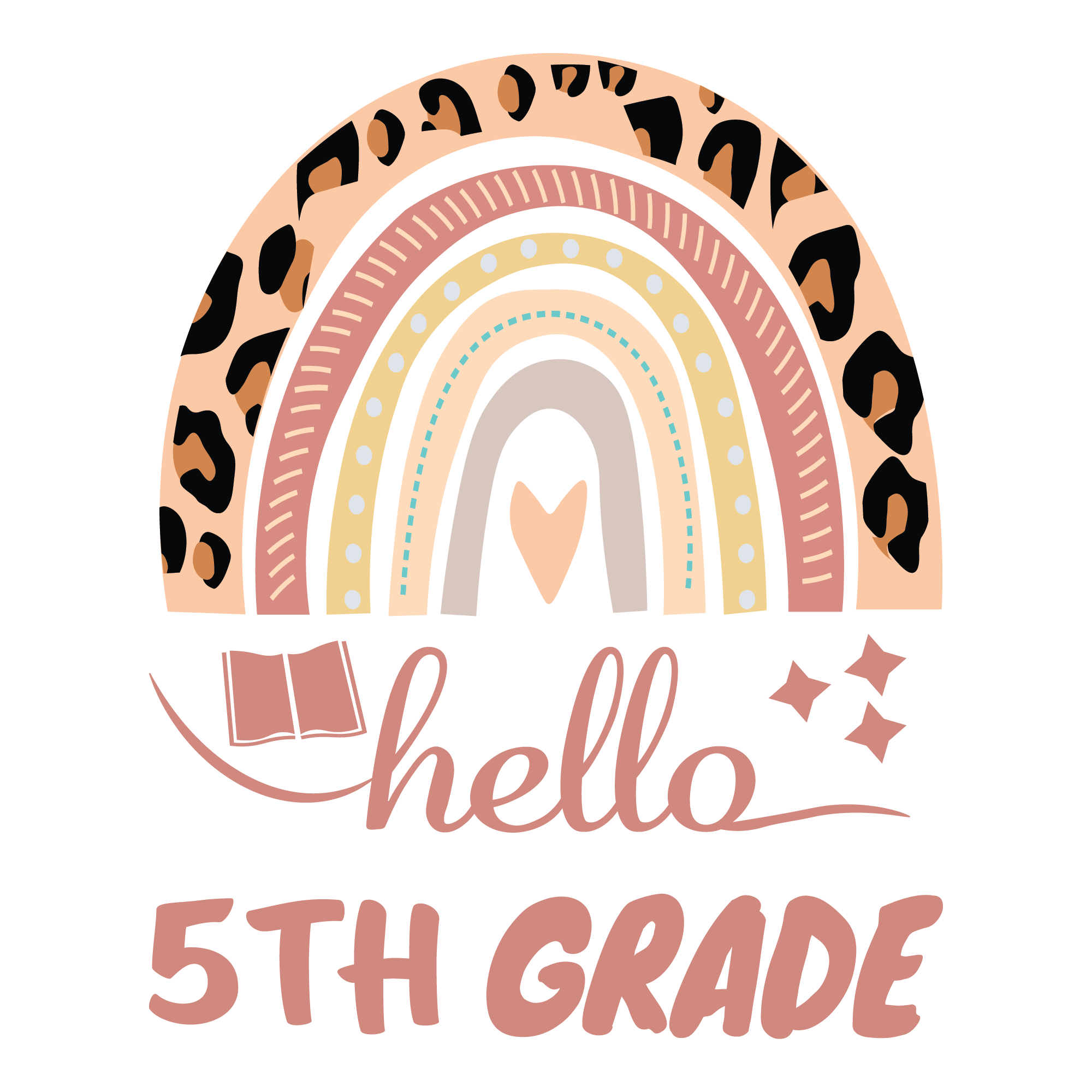 Hello 5th Grade Leopard Rainbow | Back To School DTF Ready To Press Designs
