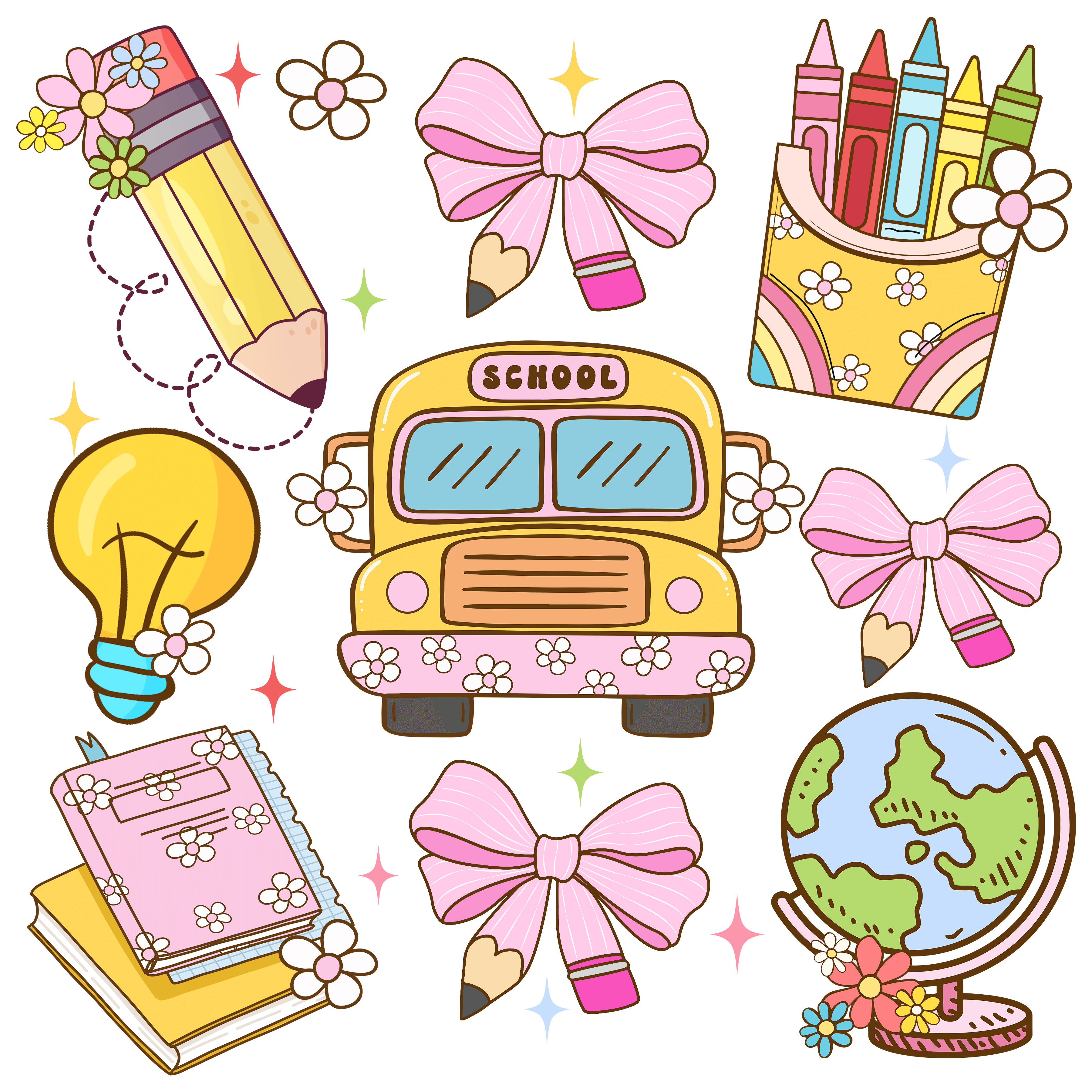 Cute School Supply Icons | Back To School DTF Ready To Press Designs