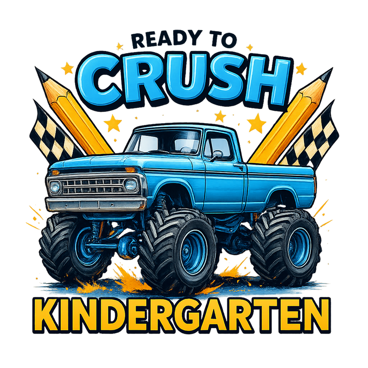 Ready to Crush Kindergarten back to school DTF transfer with vibrant kid-friendly design