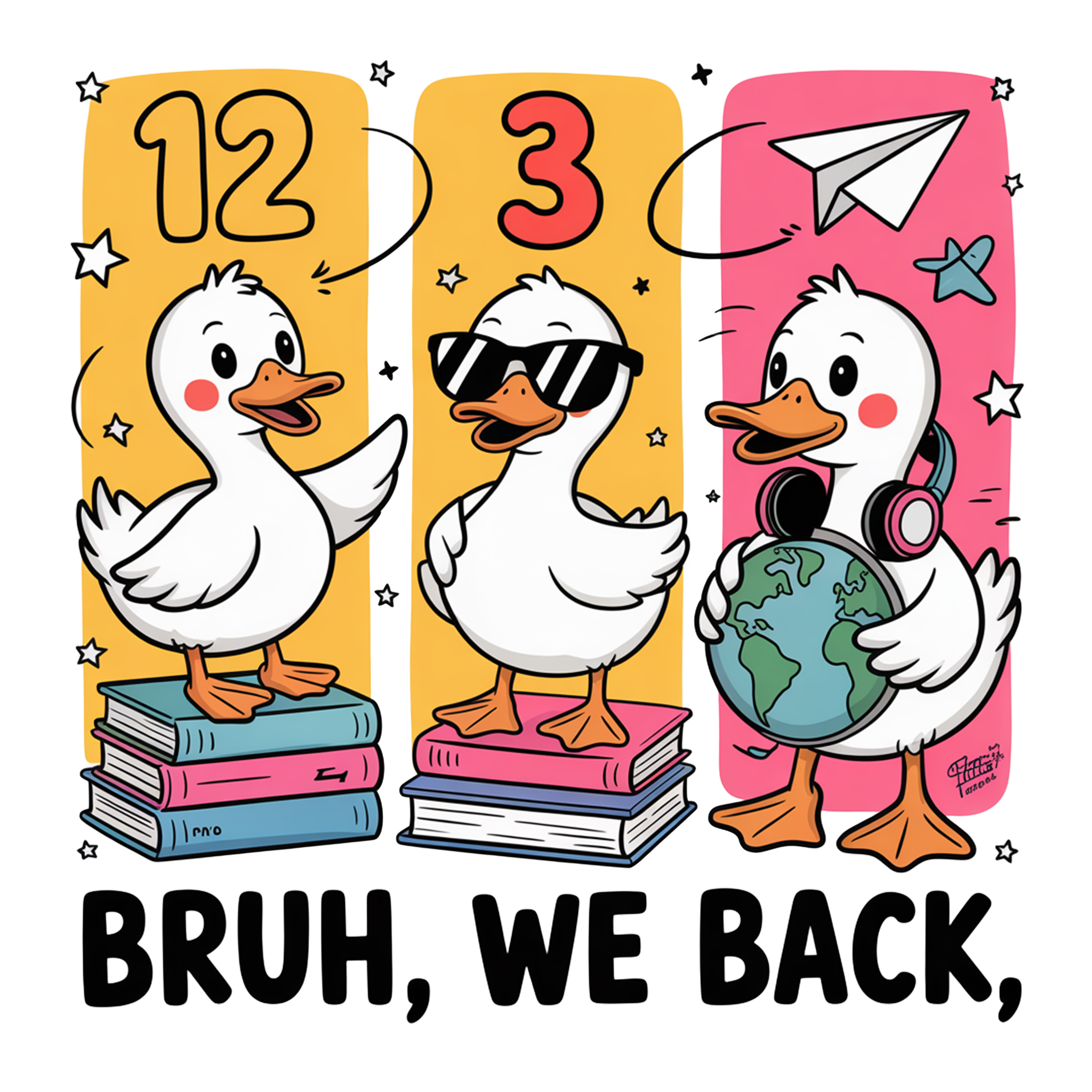 Bruh, We Back Trio Ducks | Back To School DTF Ready To Press Designs