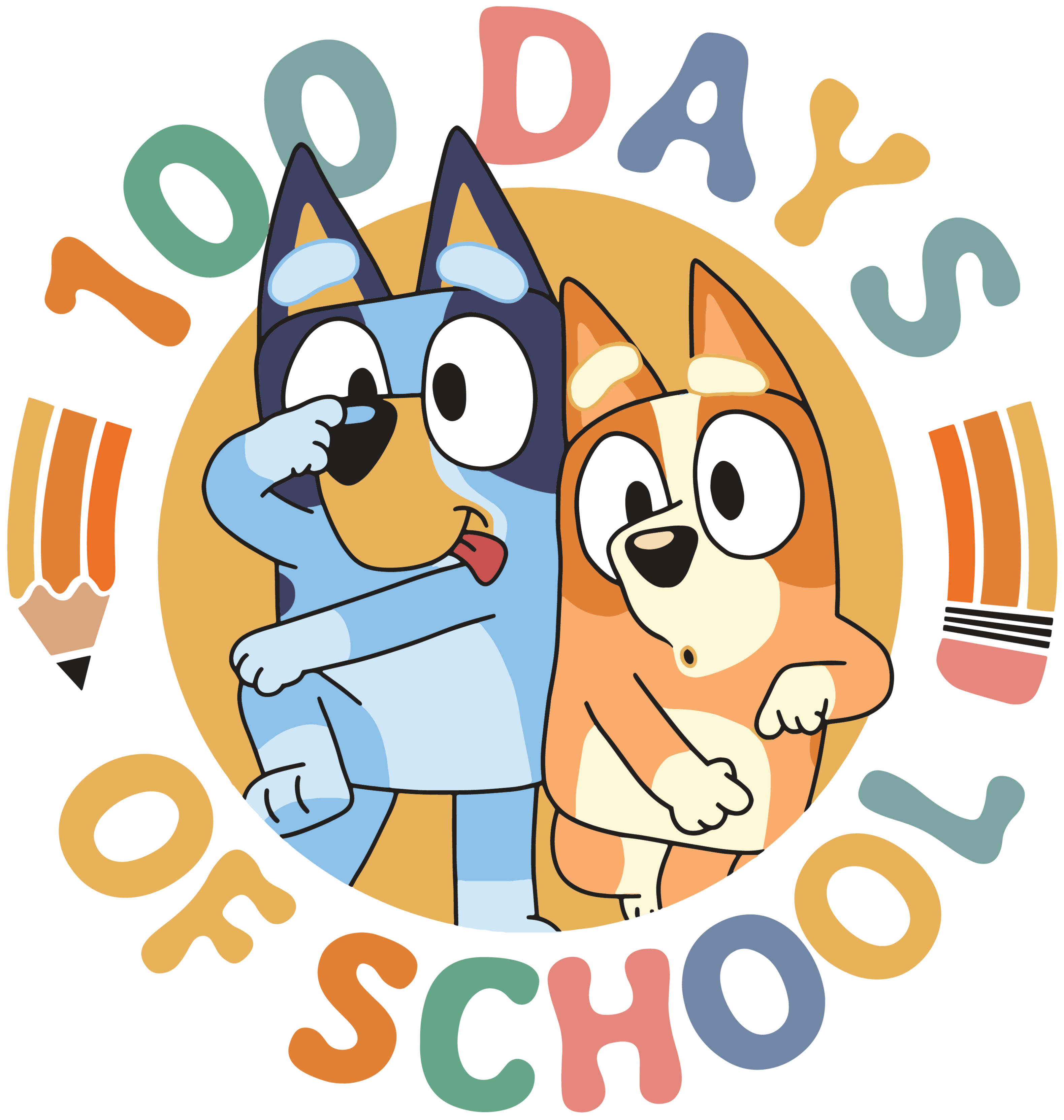 Bluey and Bingo 100 Days of School | DTF Ready To Press Designs