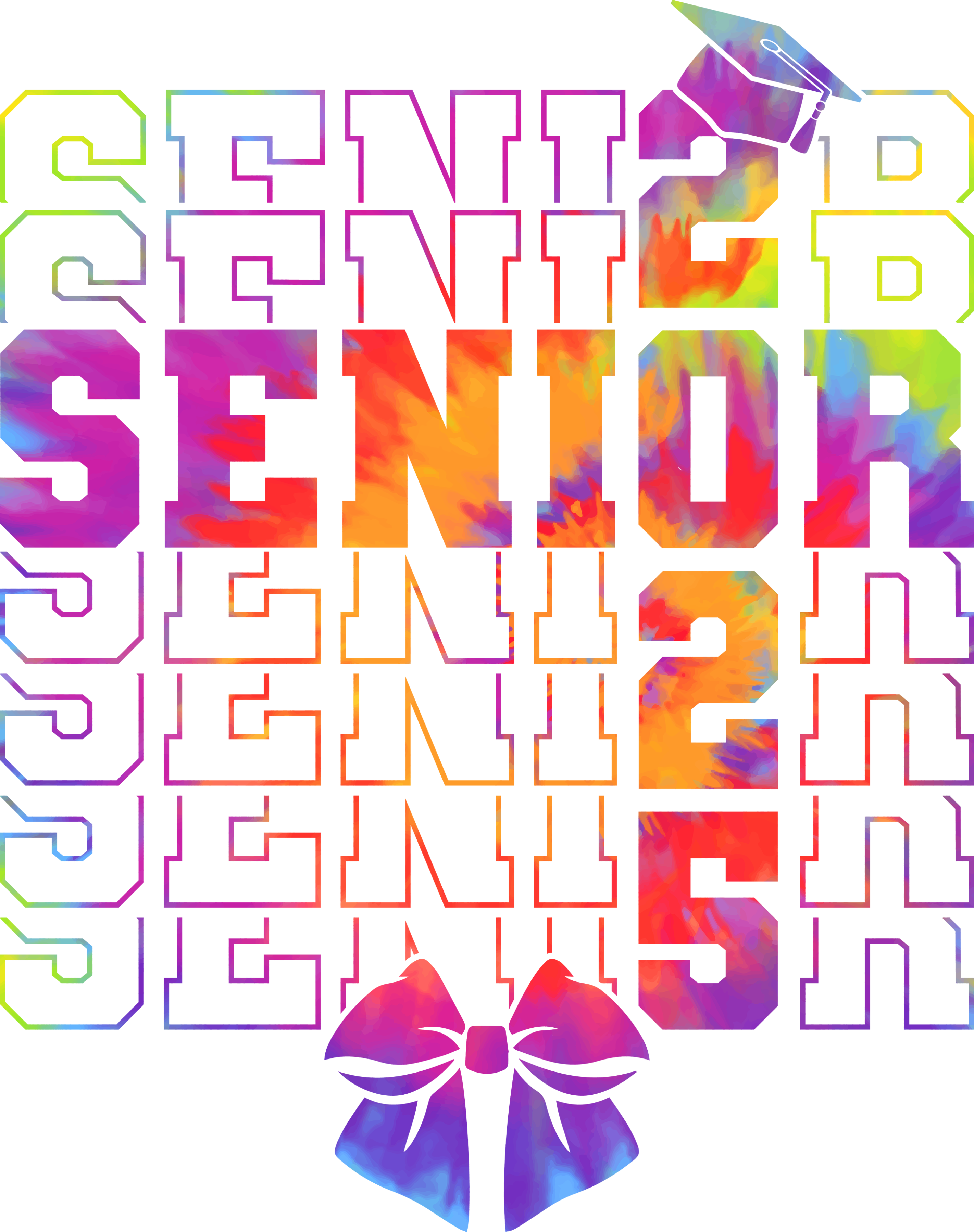 Tie Dye Senior Bow | Graduation Ready To Press Designs
