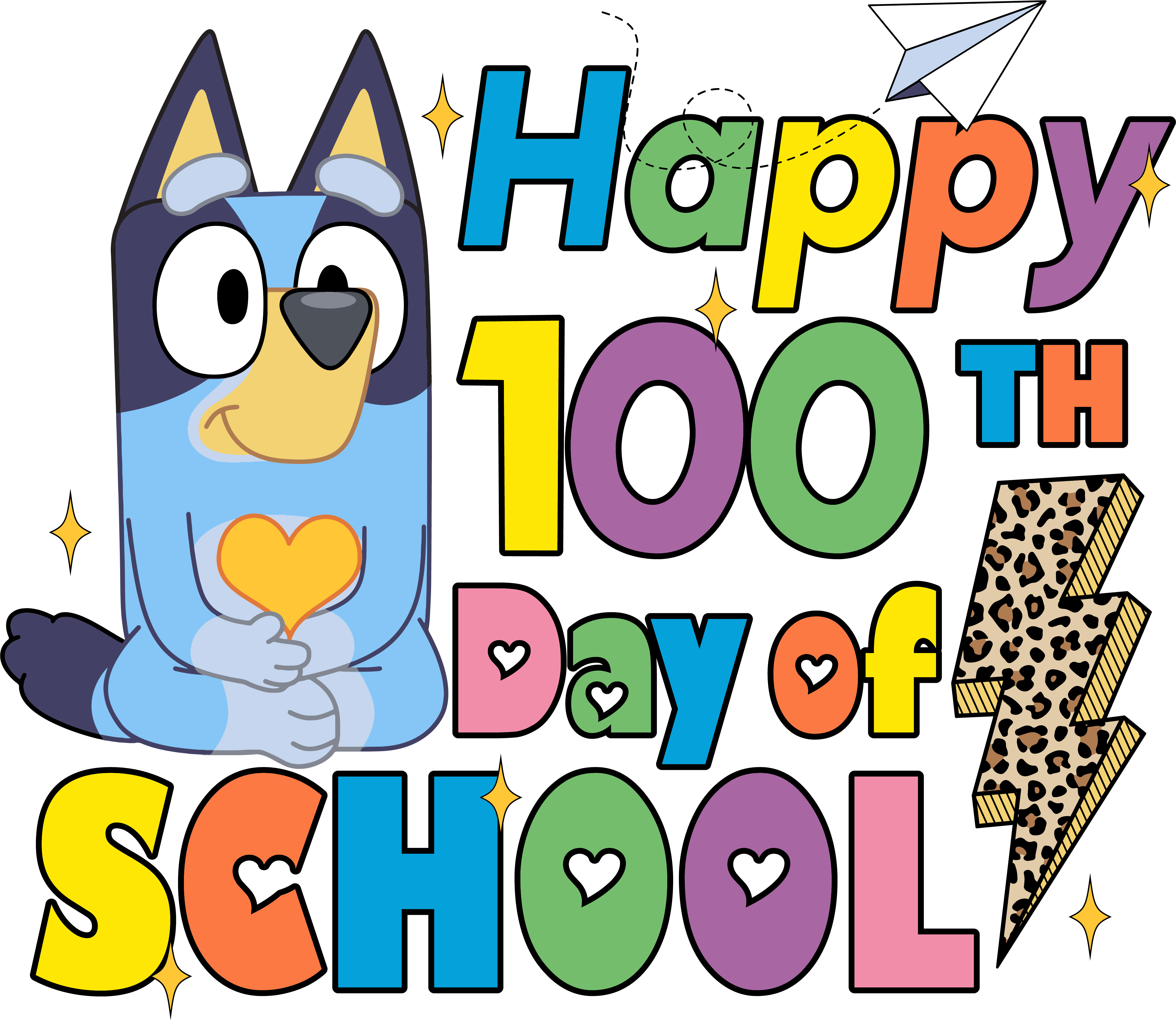 Bluey Happy 100th Days of School Leopard | DTF Ready To Press Designs