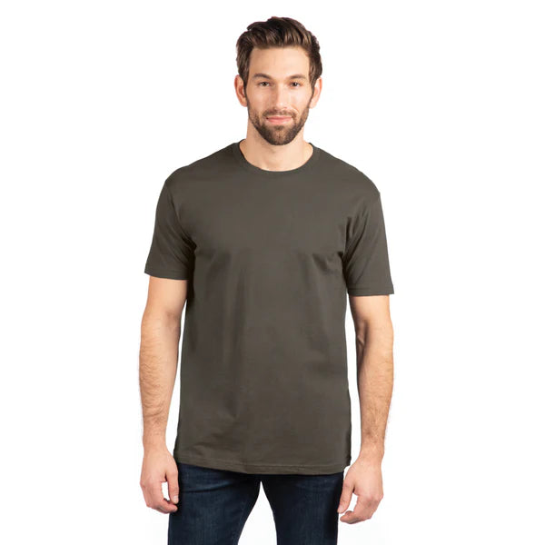 Next Level 3600 fitted combed ring-spun cotton blank t-shirt in heavy metal gray, showing the modern tapered retail silhouette