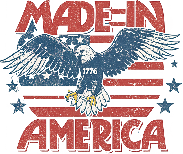 Made in America classic ready-to-press 4th of July DTF transfer with traditional Independence Day patriotic design