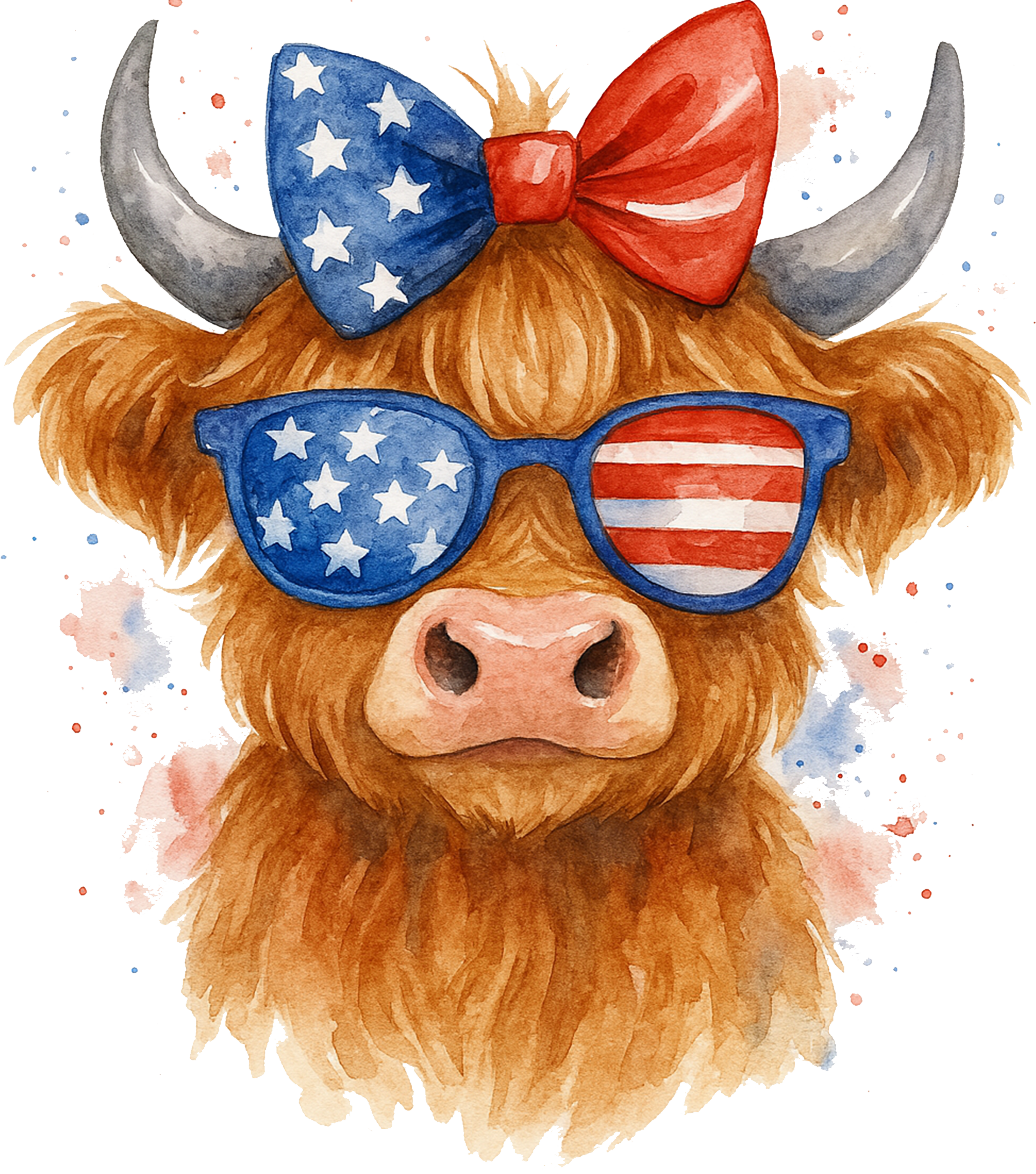 Americana Highland Cow | 4th Of July Ready To Press Designs