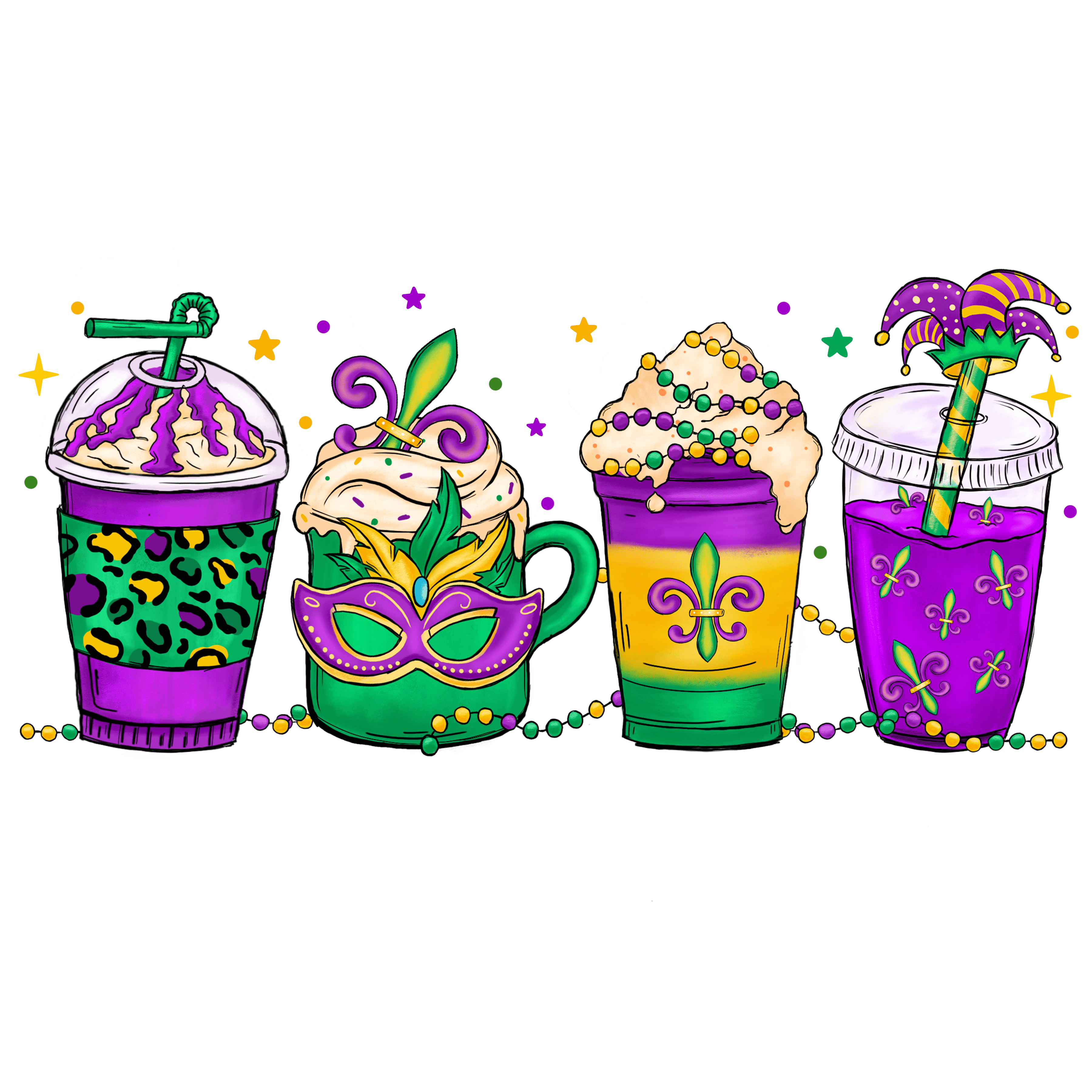 Mardi Gras Party Drinks Design - DTF Ready To Press