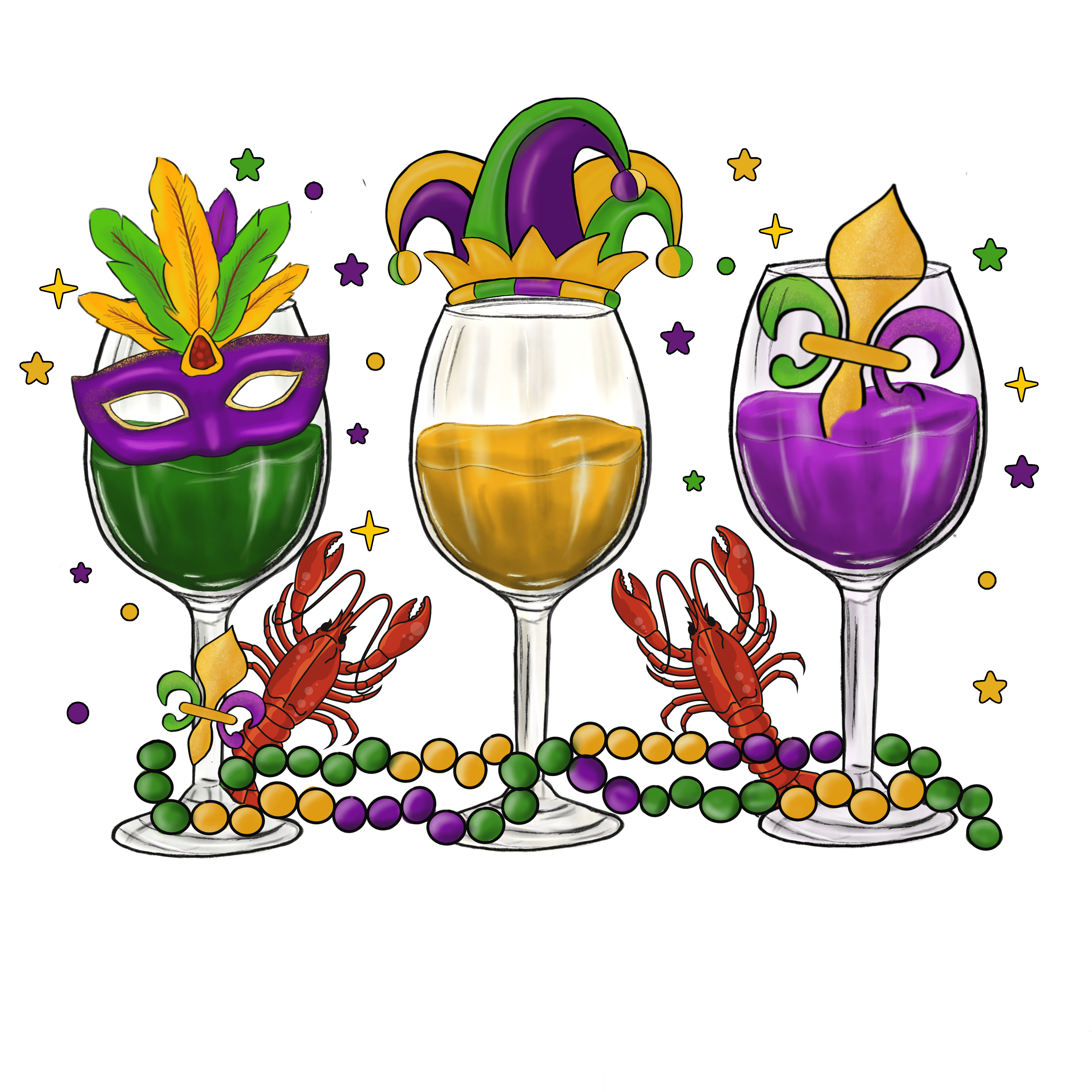 Mardi Gras Party Wine Design - DTF Ready To Press