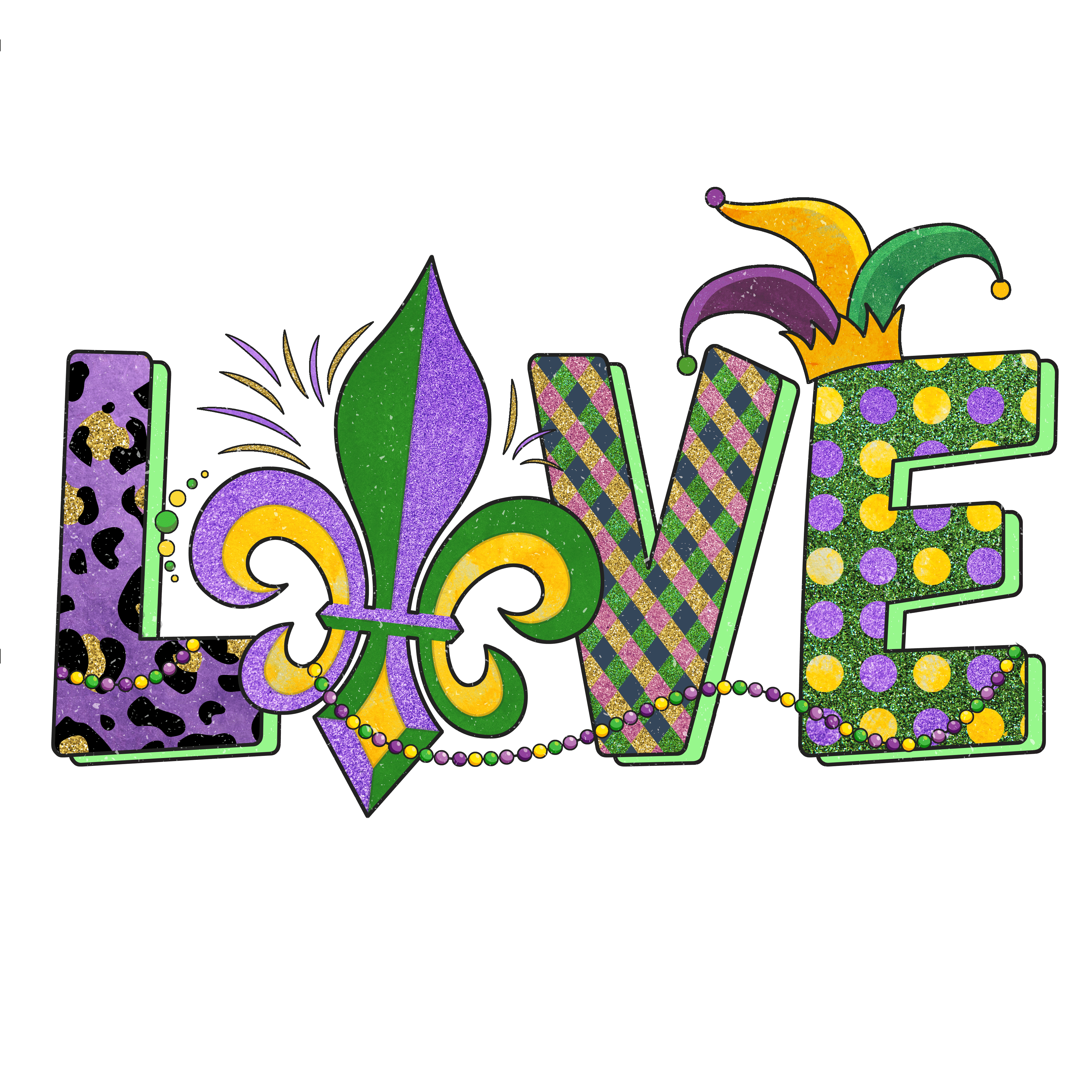 Mardi Gras Love Royal Design - DTF Ready To Press