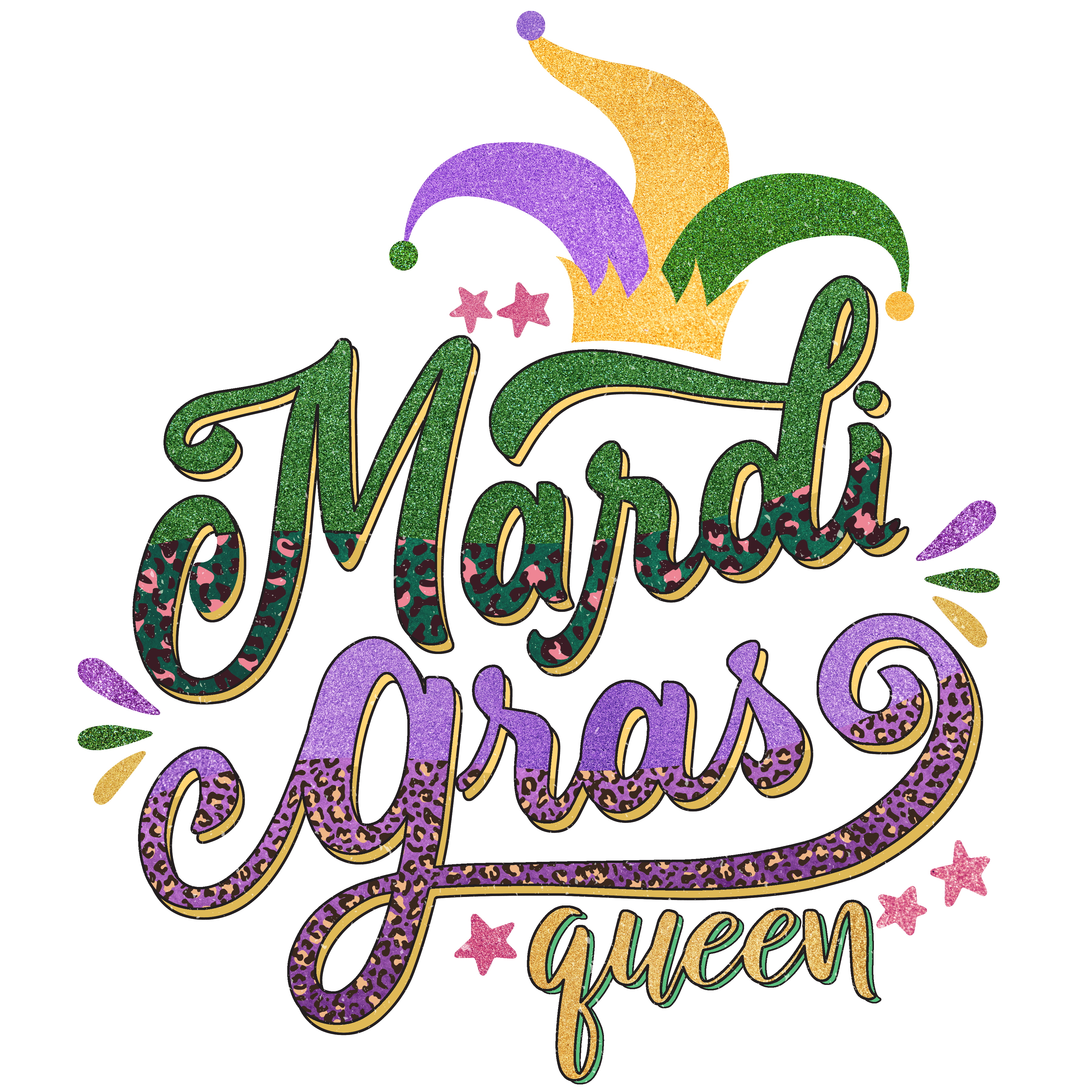 Mardi Gras Queen Design - DTF Ready To Press